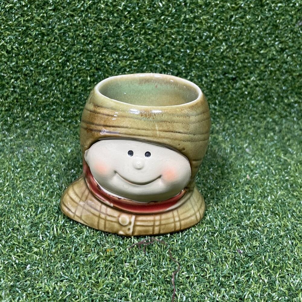 Vintage Charming Smiling Face Ceramic Character Egg Cup